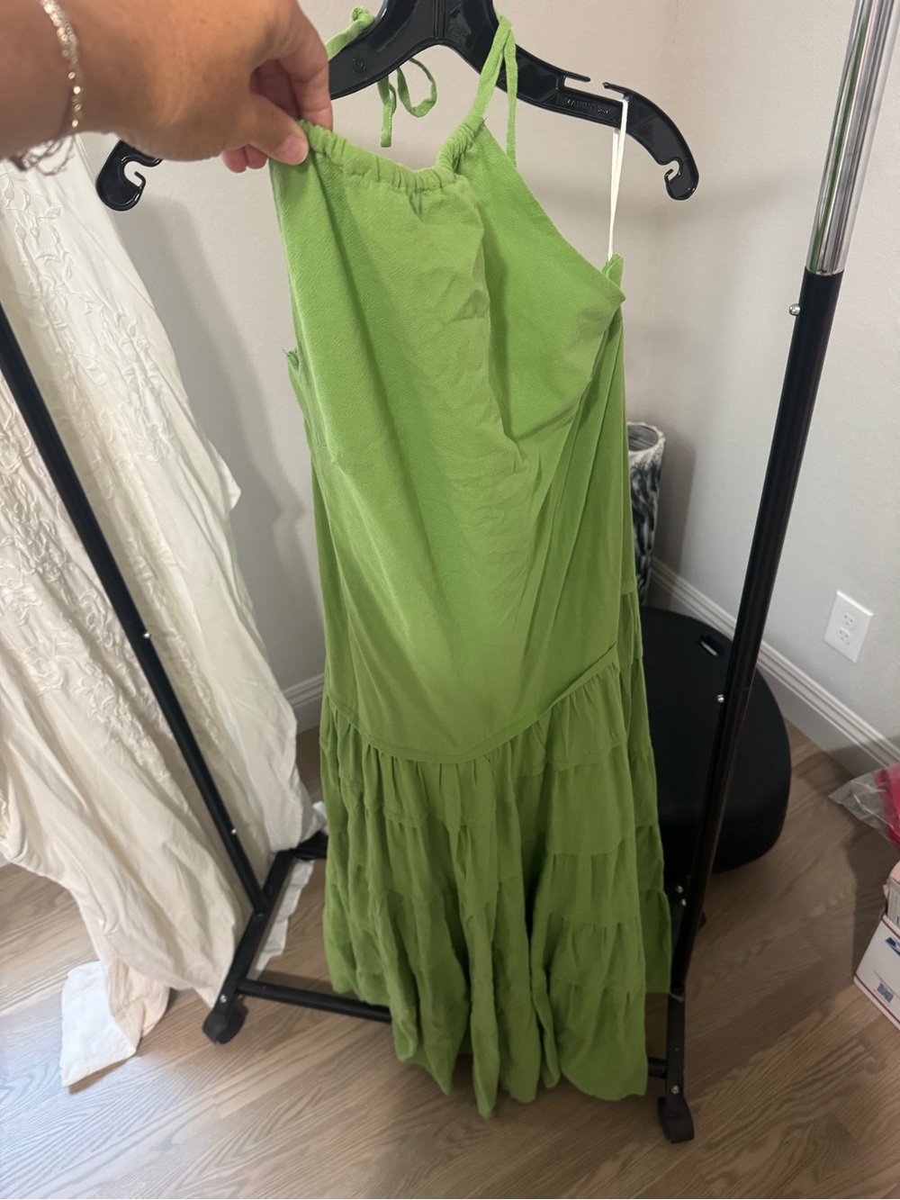 Free People Lime Green Tiered Halter Maxi Dress